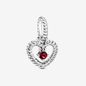 Pandora July Blazing Red Beaded Heart Dangle Charm